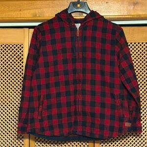Lands End Hooded Full Zip Jacket XL Red/Black Check.  (518)